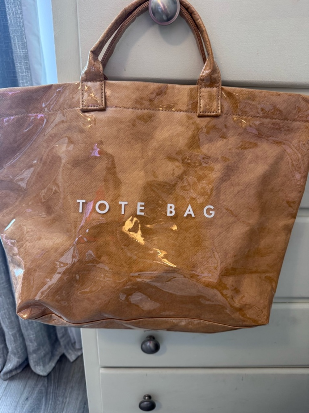 Brown Vinyl Coated Tote Bag - 'TOTE BAG' Text